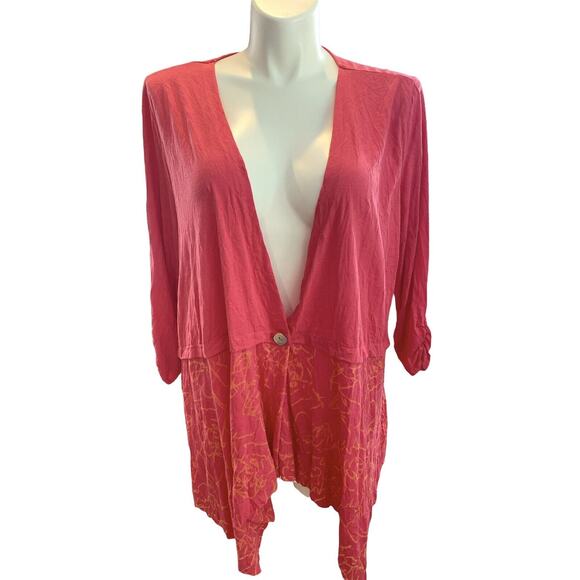 1X Chalet et Ceci Pink Long Duster Cardigan Single Button NWT $102 - Picture 1 of 5